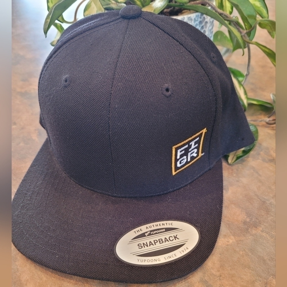 FIGR Snapback Ballcap, Black with Green Underside Flat Brim, FIGR Logo